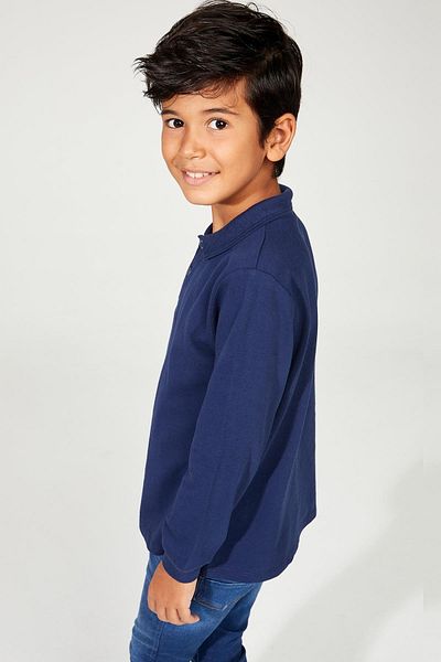 DeFacto Navy Blue Boys' Long Sleeve Polo T-Shirt