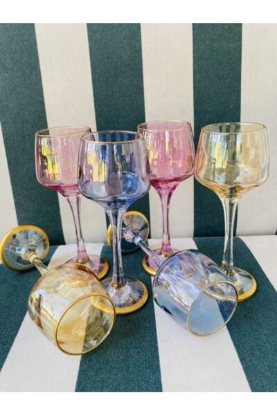 LAV Renkli Kahve Yanı Su Bardağı Kadeh 6 Kişilik