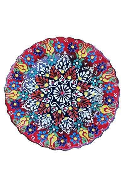 ÇETİN ÇİNİ El Işlemesi Karışık Desenli Dantel Kırmızı Tabak 18cm