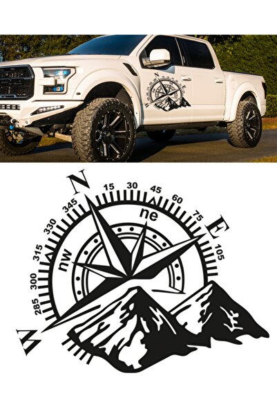 Melek Pazarı Pusula Dağ Off Road Araba Sticker, 20x16 Cm Siyah Oto Sticker