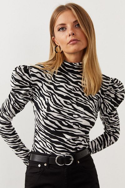 Cool & Sexy Damska czarno-biała bluzka z rękawami balonowymi we wzór zebry EY1062