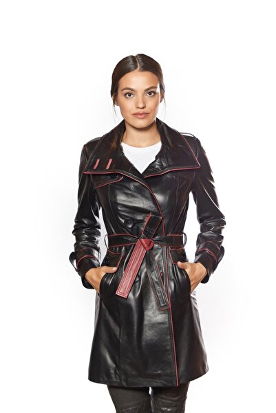 Deriza Kadın Siyah Selena Hakiki Deri Kaban