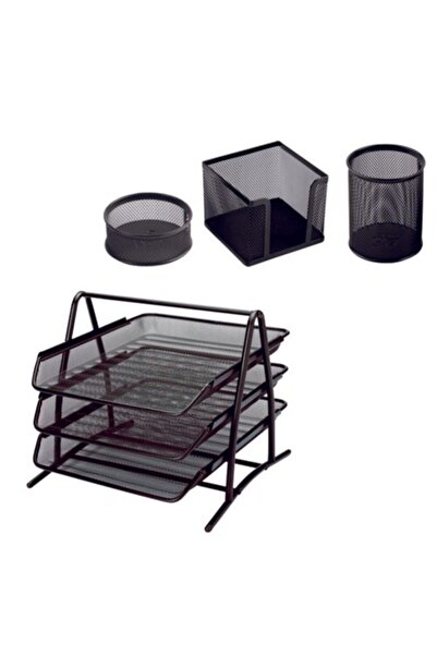 Exxo طقم مكتب معدني شبكي معدني مكون من 3 قطع حامل أقلام وحامل أقلام ومشبك ورق