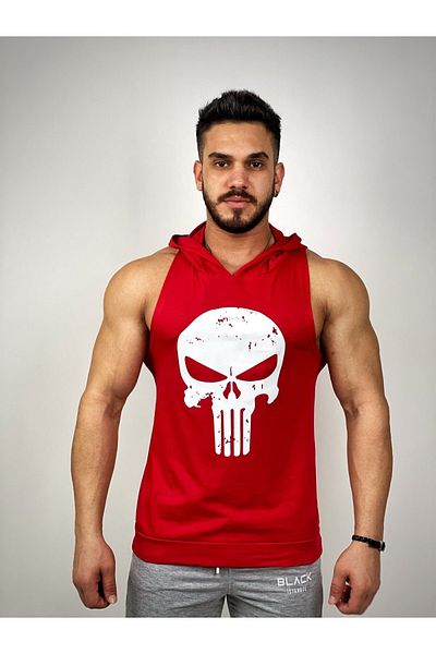 BLACK - قميص بدون أكمام للياقة البدنية بغطاء رأس من Punisher