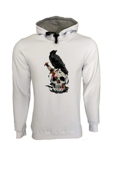 Raf Coll Φούτερ Unisex Crow And Skull με λευκή κουκούλα