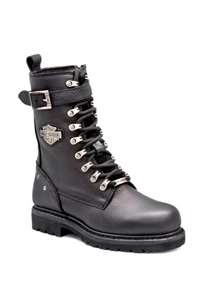 Harley Davidson Μαύρες γυναικείες δερμάτινες μπότες Gladis με στάμπα