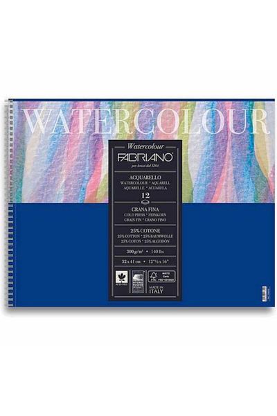 Fabriano Finearts Watercolour Spiral Water Paint Book Cold Print - Medium Texture 300 Gr.32x41 Cm.12 Sheets