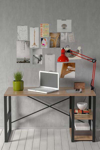 Tedarikcenter Çalışma Masası 120x60 Cm Raflı Bilgisayar Masası Kitaplıklı Çal...