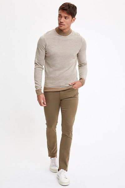 DeFacto Ανδρικό παντελόνι από ύφασμα χακί Slim Fit Flexible Gabardine S3636AZ20AU