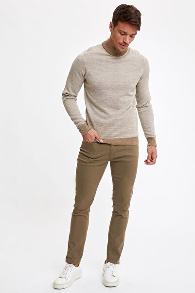 DeFacto Men's Khaki Slim Fit Flexible Gabardine Fabric Trousers S3636AZ20AU