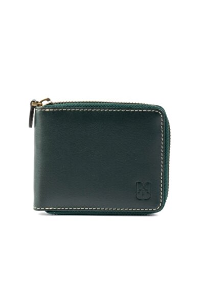 PİRCİ Leisure Fermuarlı Deri Erkek Cüzdanı Yeşil