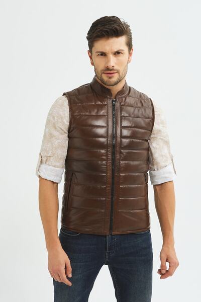 İkbal Erkek Kahverengi Thomas Hakiki Deri Yelek