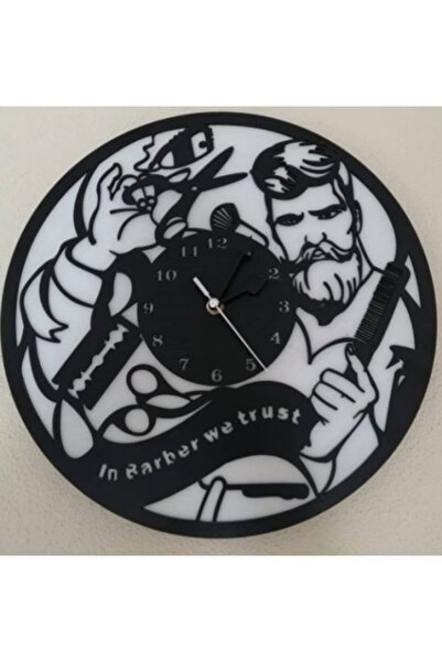 Genel Markalar Dekoratif Berber Dükkanı Tasarımlı Ahşap Duvar Saati