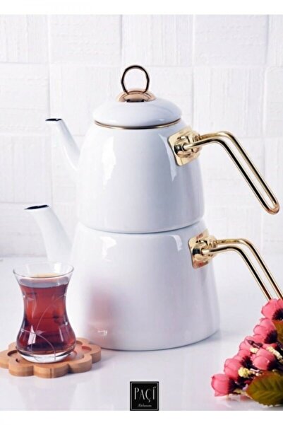 Paçi Emaye Gold Lüx Büyük Çaydanlık Takımı