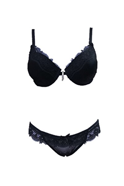 Belladonna Жіночий чорний мереживний бюстгальтер з наповнювачем і трусики