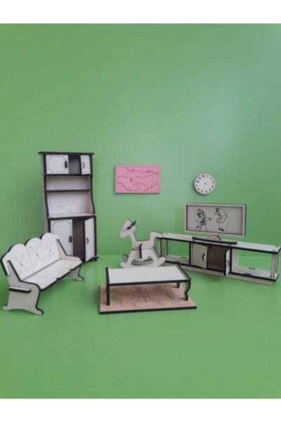 Ağaçistan Wooden Miniature Furniture Living Room Set Set Wooden Play House Ed...