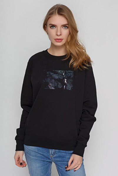 QIVI Opeth Чорний жіночий трикотажний світшот з принтом - довгі рукави
