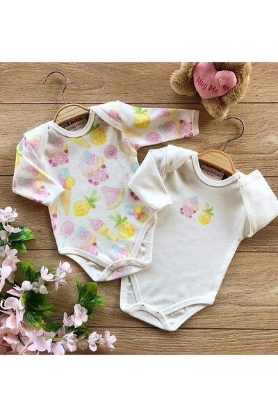 Renkli Puset 2-Piece Cotton Baby Long Sleeve Body Set Cupcake