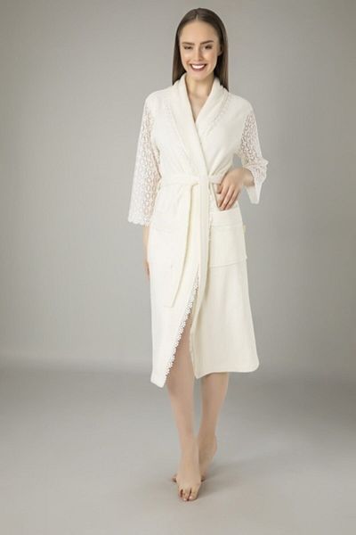 Nuşa Γυναικείο μπουρνούζι Şalyaka Lace Bambo Cotton