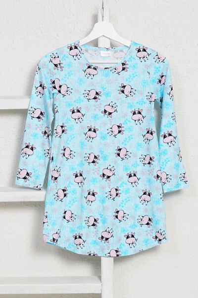 VİENETTA Girl's Blue Long Sleeve Cotton Nightgown