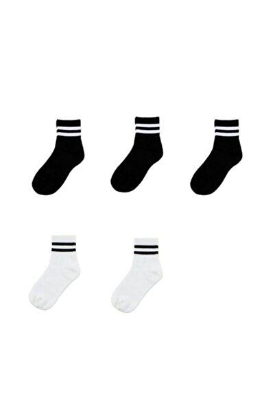 çorapmanya Erkek 5 Çift Karışık Renkli Çizgili Kolej Tenis Çorabı-15