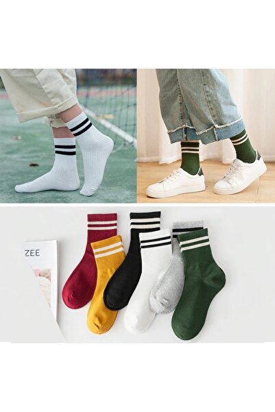 çorapmanya 6 Çift Unisex Karışık Renkli Çizgili Kolej Tenis Çorabı