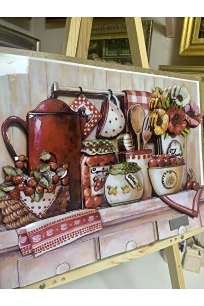 Rölyef Sanat Evi Kırmızı Mutfak Temalı Tablo