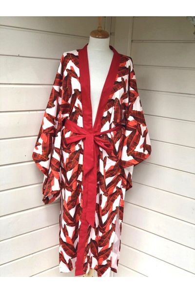 etamincebursa Women's Red Leaf Kimono