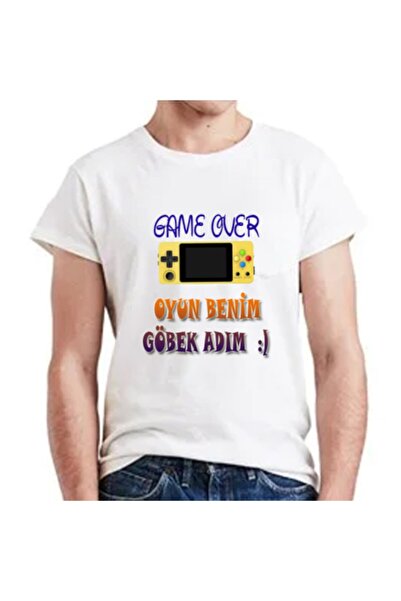 HediyeMania Λευκό μπλουζάκι Game Over Game My Belly Is My Step Player