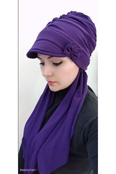 BAV Butik Ayvitrin Kadın Mor Fiyonk Detay Şapka Şal Bone