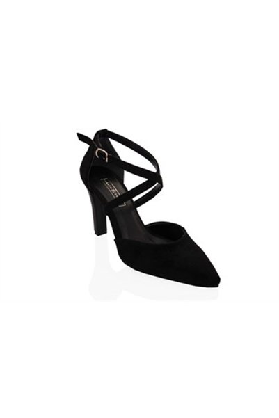 KARVENSHOES Black Suede Cross Strap Open Sides Stietto 141
