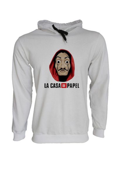 Raf Coll Φούτερ Unisex La Casa De Papel με στάμπα λευκή κουκούλα