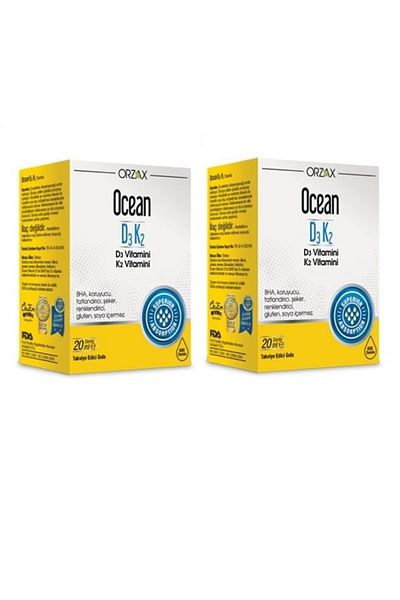 Ocean 20 Ml 2 Pieces Vitamin D3 and K2 Drops - Helps Protect Bones and Teeth
