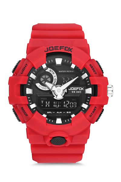 Joefox Men's Wristwatch Digital Analog with Silicone Cord Red 822