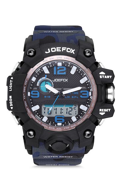 Joefox Men's Wristwatch Digital Analog Silicone Cord Black Blue 827