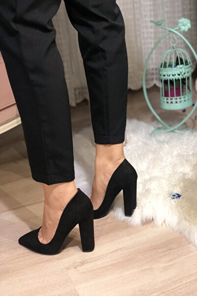 HAYYSHOES Kadın Siyah Stiletto Kalın Topuklu Ayakkabı