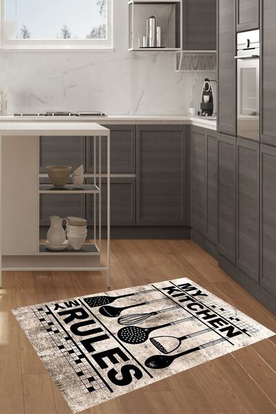 on the clouds My Kitchen My Rules Dijital Baskılı Kaymaz Taban Yıkanabilir Le...