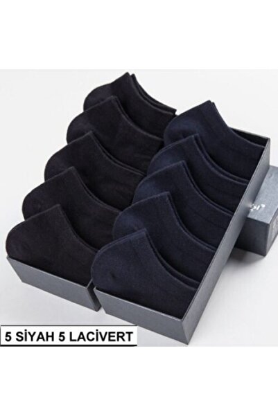 çorapmanya Μαύρο-Μπλε 10 Ζεύγη Modal Γυναικείες Μποτάκια Κάλτσες - Μήκος Αστραγάλου