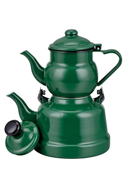 Ebru Metal Yeşil Emaye Nostalji Çaydanlık Takımı 11/16 Küçük Boy