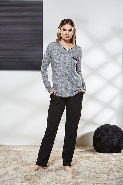 PJS Gray V-neck Women's Pajama Set