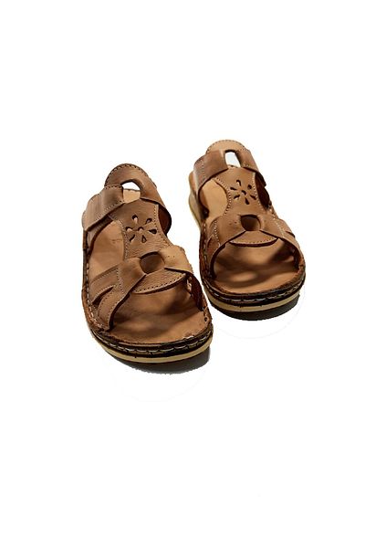 KAPAR Women's Brown Genuine Leather Slippers