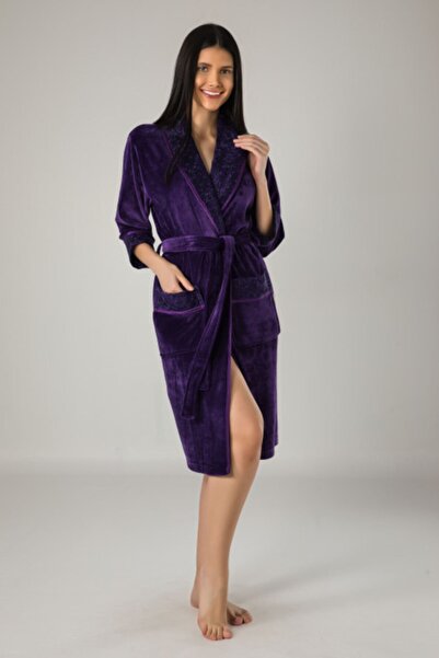 Nuşa Kadın Lila Dantelli Bambo Cotton Sabahlık