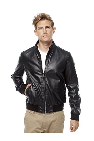 Deriza Çift Taraflı Kamuflaj Siyah Deri Mont