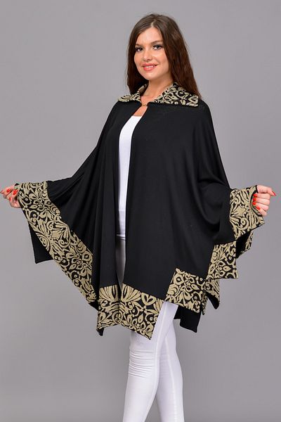 TUSSE Women's Black Elegant Silvery Knitted Asymmetrical Poncho
