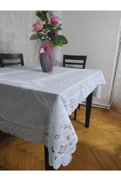 DECO Lace Look PVC Oilcloth White Tablecloth 140x180 Cm