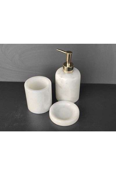 Polen Stone White Marble 3 Piece Bathroom Set