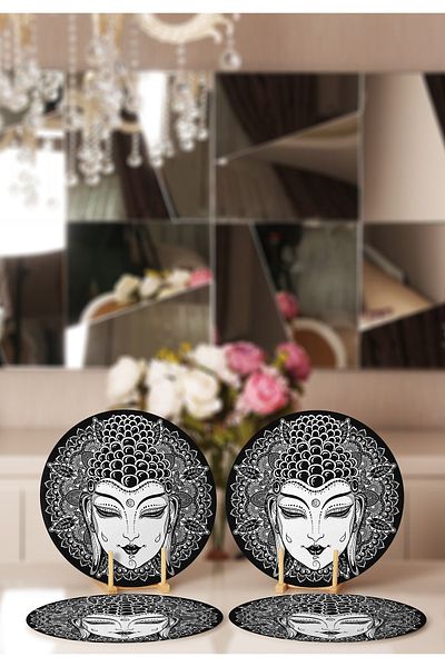 Realhomes 4-Piece Black and White Medusa Designed Supply & Placemat