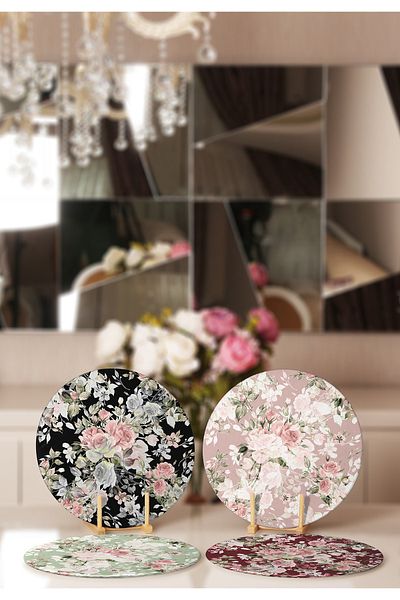 Realhomes 4-Piece Colorful Flower Patterned Modern Placemat & Placemat on the Floor