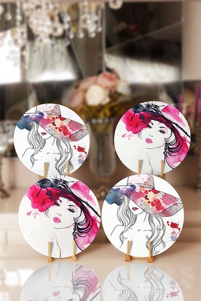 Realhomes 4-Piece Watercolor Drawing Women's Designed Charger & Placemat