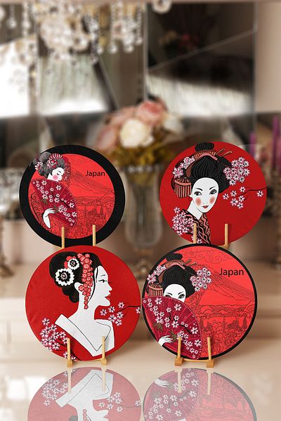 Realhomes 4-Piece Ethnic Japanese Figure Designed Placemat and Supla